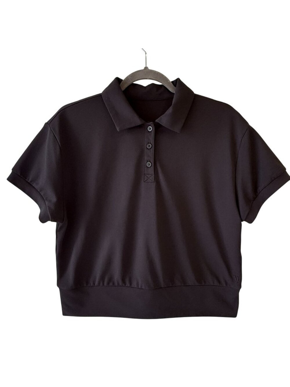 Vuori Womens M Black Cropped Polo Shirt Ribbed Hem Short Sleeves Classic Fit